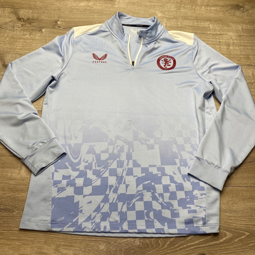Castore Aston Villa FC Quarter Zip Mens XL Blue Training Pullover Soccer Top